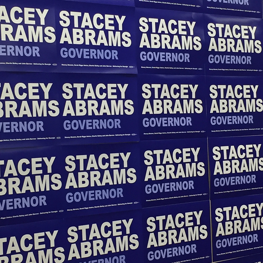Stacey Abrams signs in the Dekalb County Georgia Democrats field office